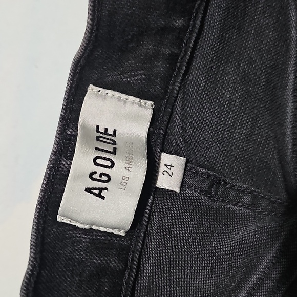 Agolde Riley Crop 5 Button High-Waisted Black Denim Jeans Size 24 - Picture 6 of 8